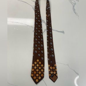 Vintage Christian Dior Brown Polka Dot Pattern Tie Made In Paris 1970s Abstract
